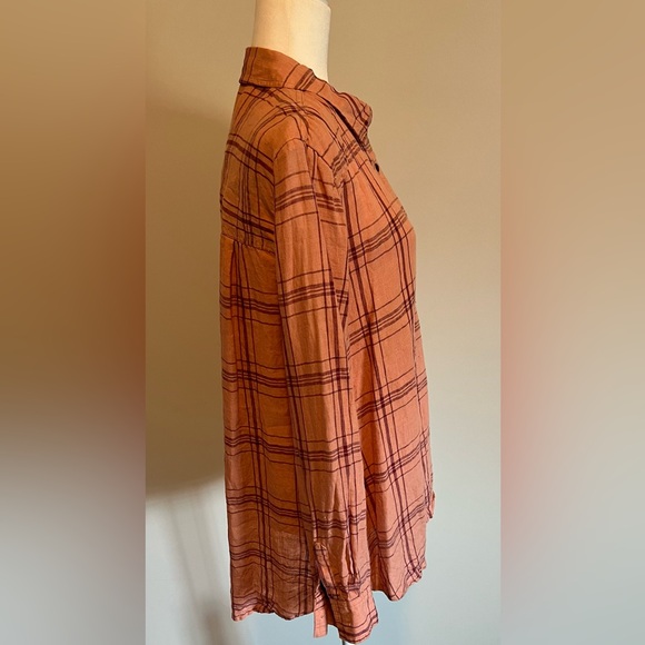 Free People No Limits Oversized Linen Plaid Button Down size Small EUC - Picture 6 of 15